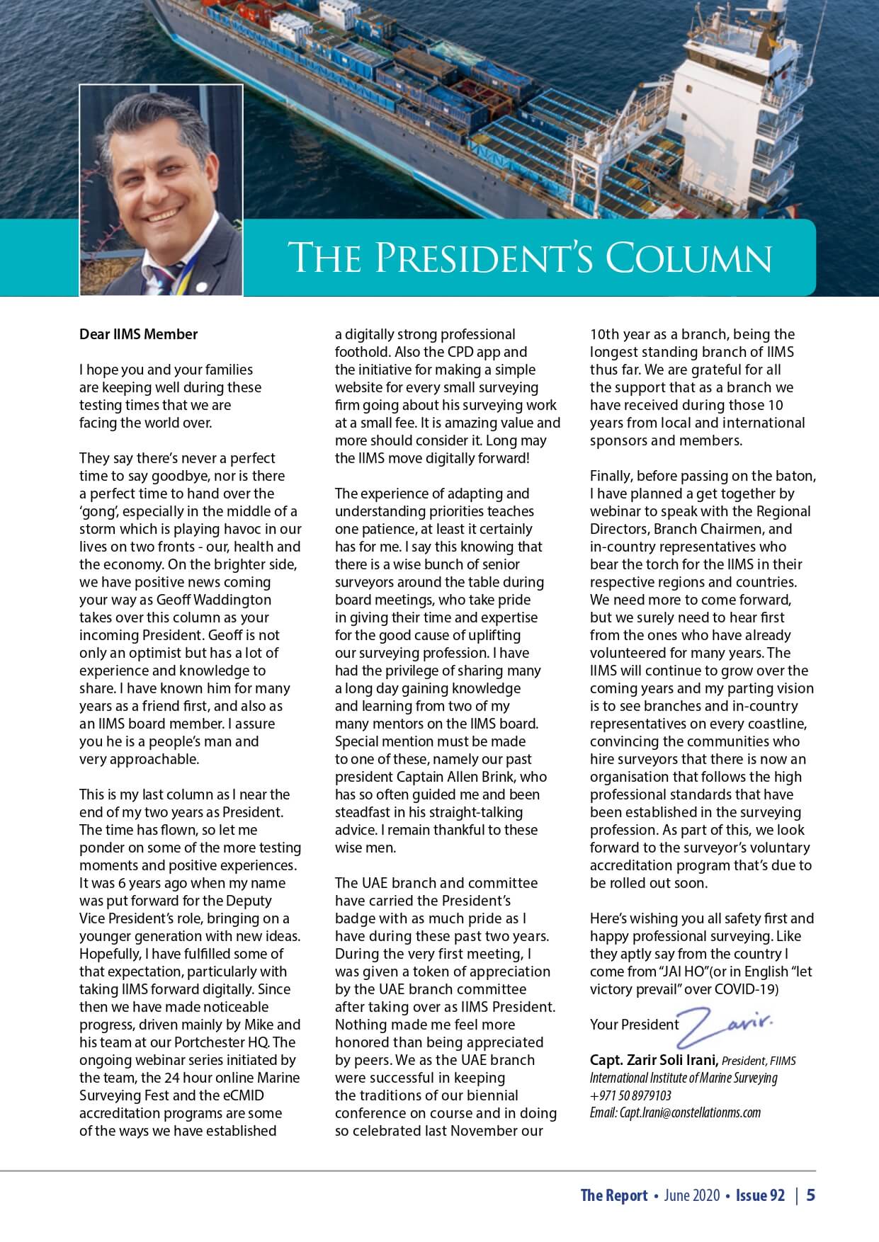The Report June 2020 President's Column